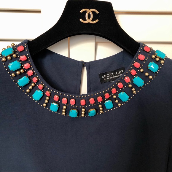 20% OFF🌟Warehouse Embellished Navy Shift Dress - Picture 2 of 10